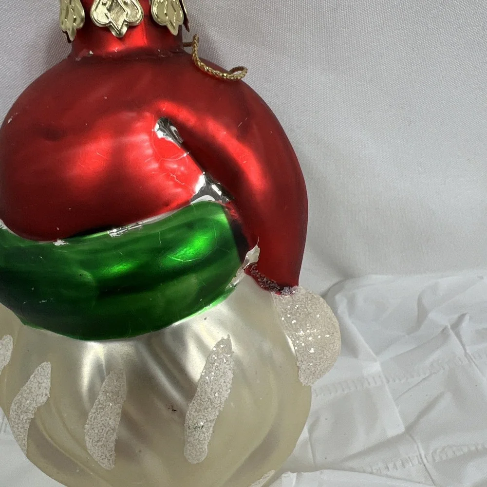 Vintage Mercury Glass Christmas Ornament West Germany Mica SANTA CLAUS FACE Head